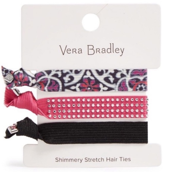 Vera Bradly Stretch Hair Ties Scroll Medallion, Black, White, Pink - Picture 5 of 5